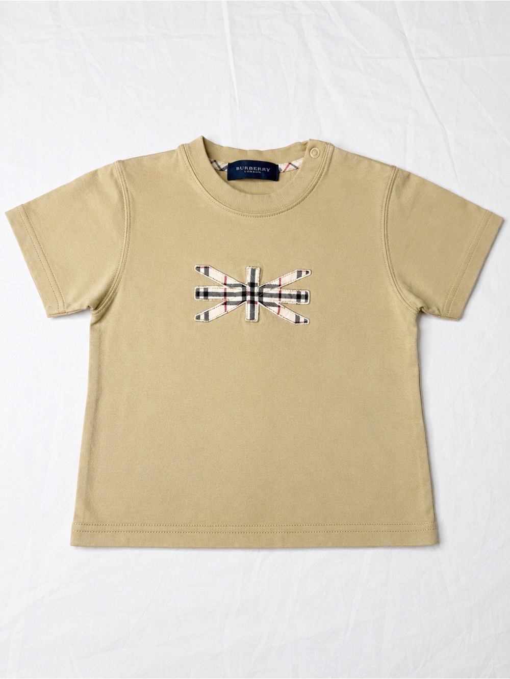 Burberry Kids Khaki Short Sleeve Tee with Signature Check Patch